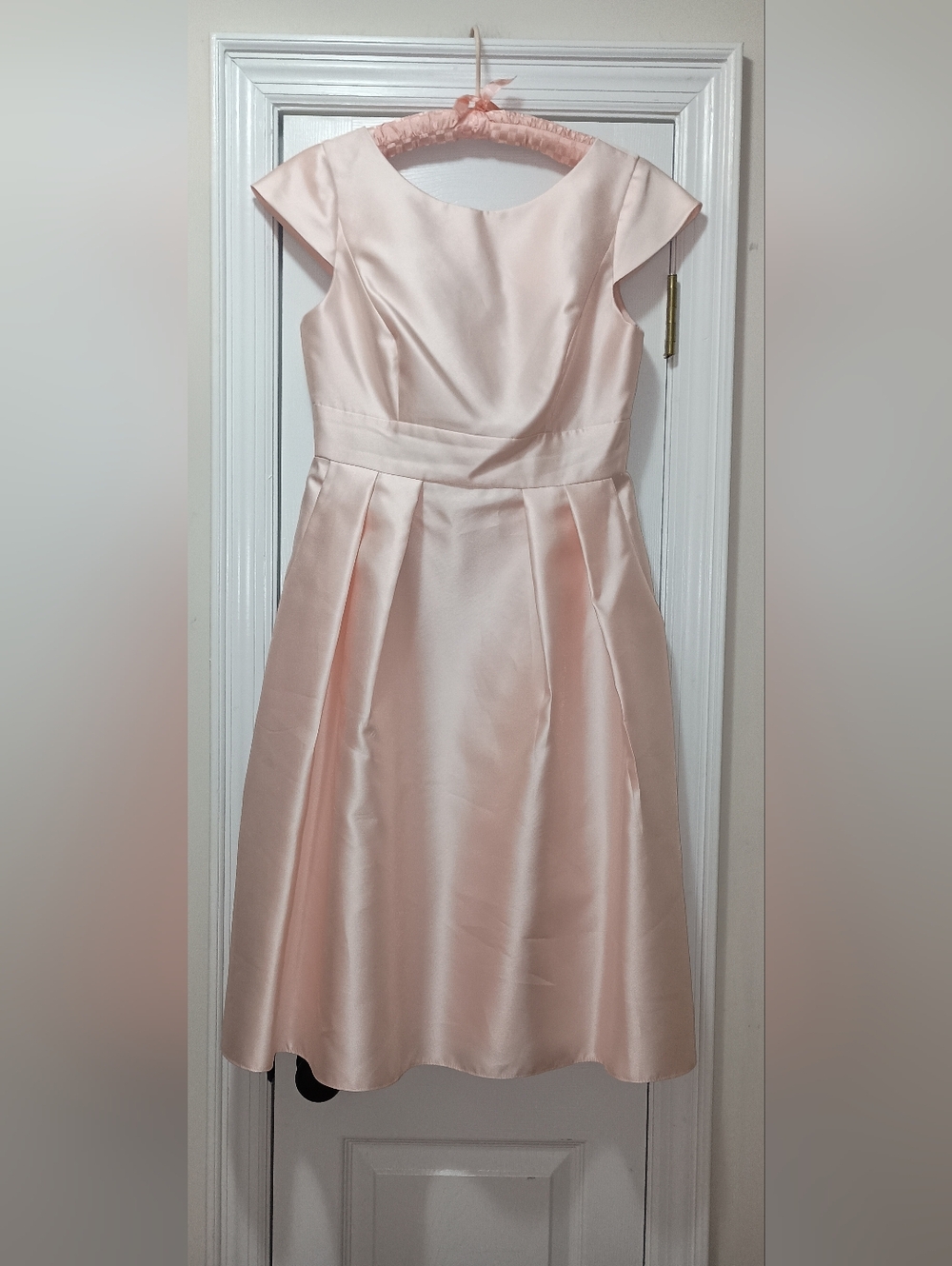 Alfred Sung Blush Pink ALine Pleated Front Satin Dress 10